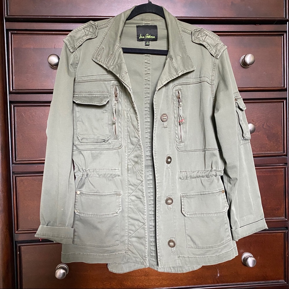 Sam Edelman Army Green Long Utility Cargo Jacket